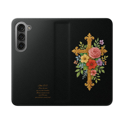 Floral Cross Wallet (black) Case for Samsung– Faith in Bloom