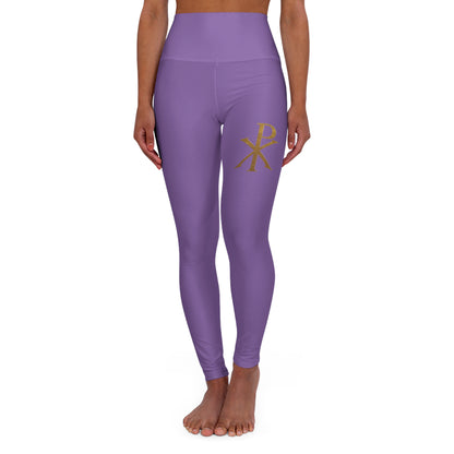 Chi Rho Women’s High-Waisted Yoga Leggings in Purple – Strength and Victory in Christ