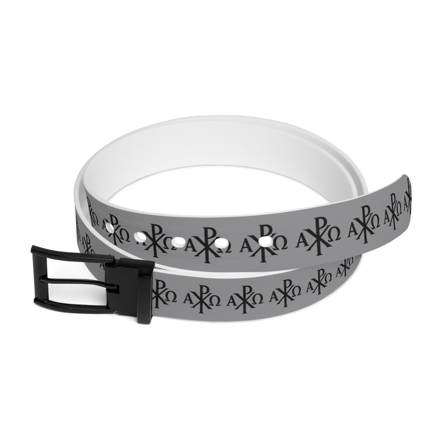 Eternal Order Belt in Grey – Black Chi Rho with Alpha & Omega