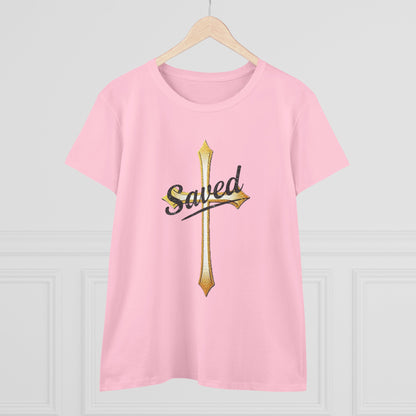 Saved Women’s Tee – Christian Faith Shirt with Cross Design