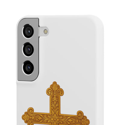 White Samsung Snap Case – Gold Cross Design