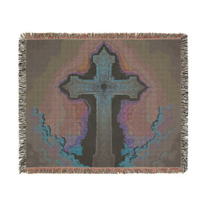 Glorious Golden Cross Woven Blanket – Faith-Inspired Home Decor
