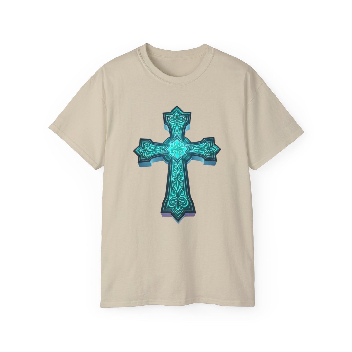Men’s Beacon of Faith Tee – Luminous Cross Christian T-Shirt