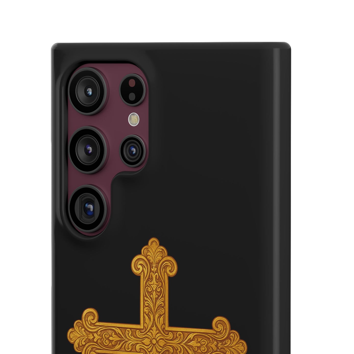 Black Samsung Snap Case – Gold Cross Design