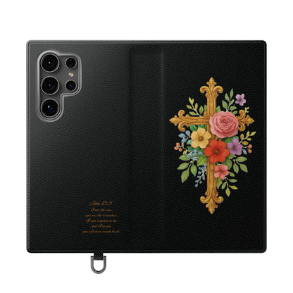 Floral Cross Wallet (black) Case for Samsung– Faith in Bloom