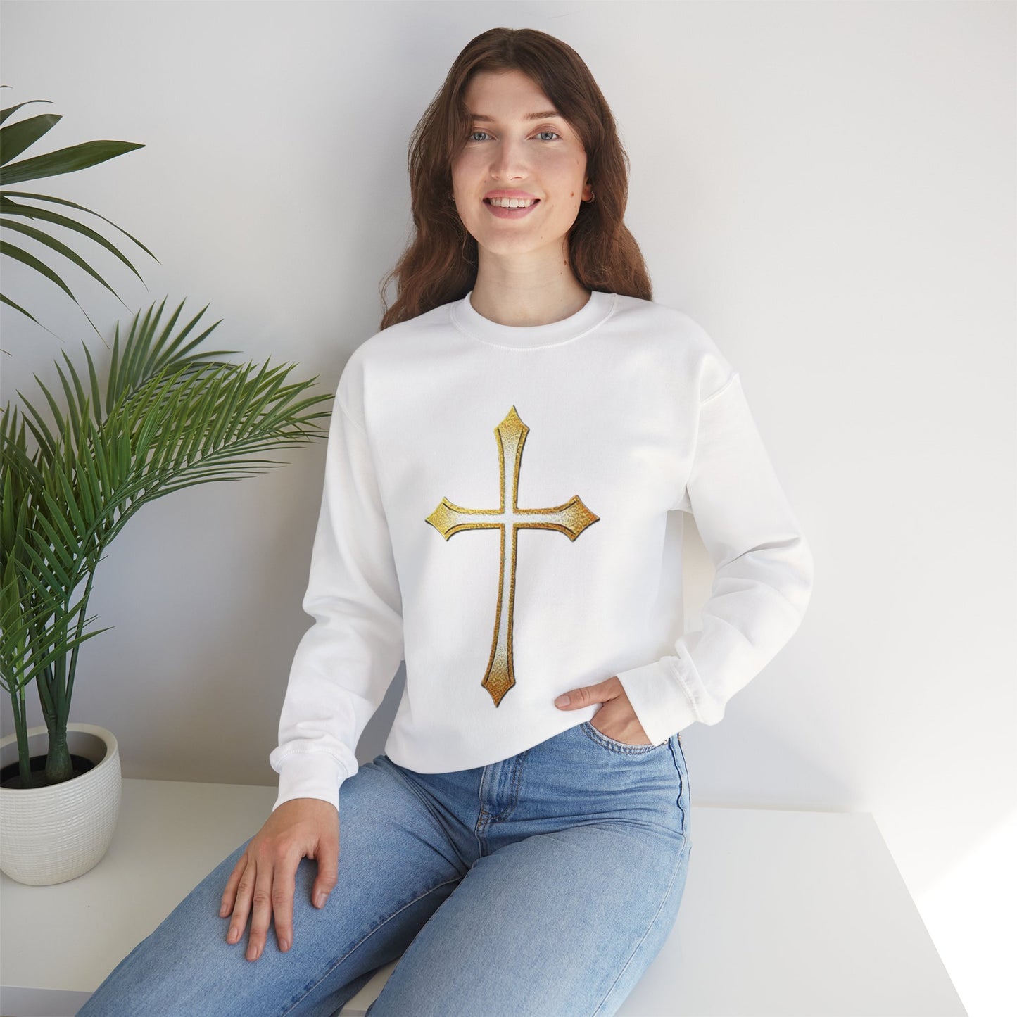 Women’s Gold Cross Sweatshirt – Christian Faith Apparel