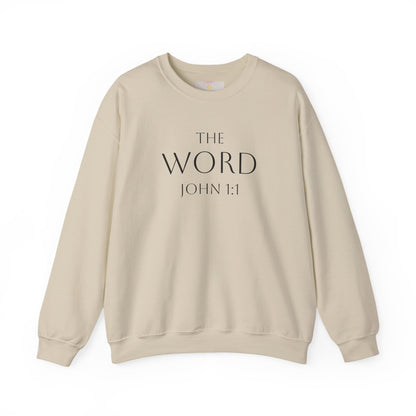 “The Word Eternal” – Men’s Christian Sweatshirt with Bold Dark Lettering (John 1:1)