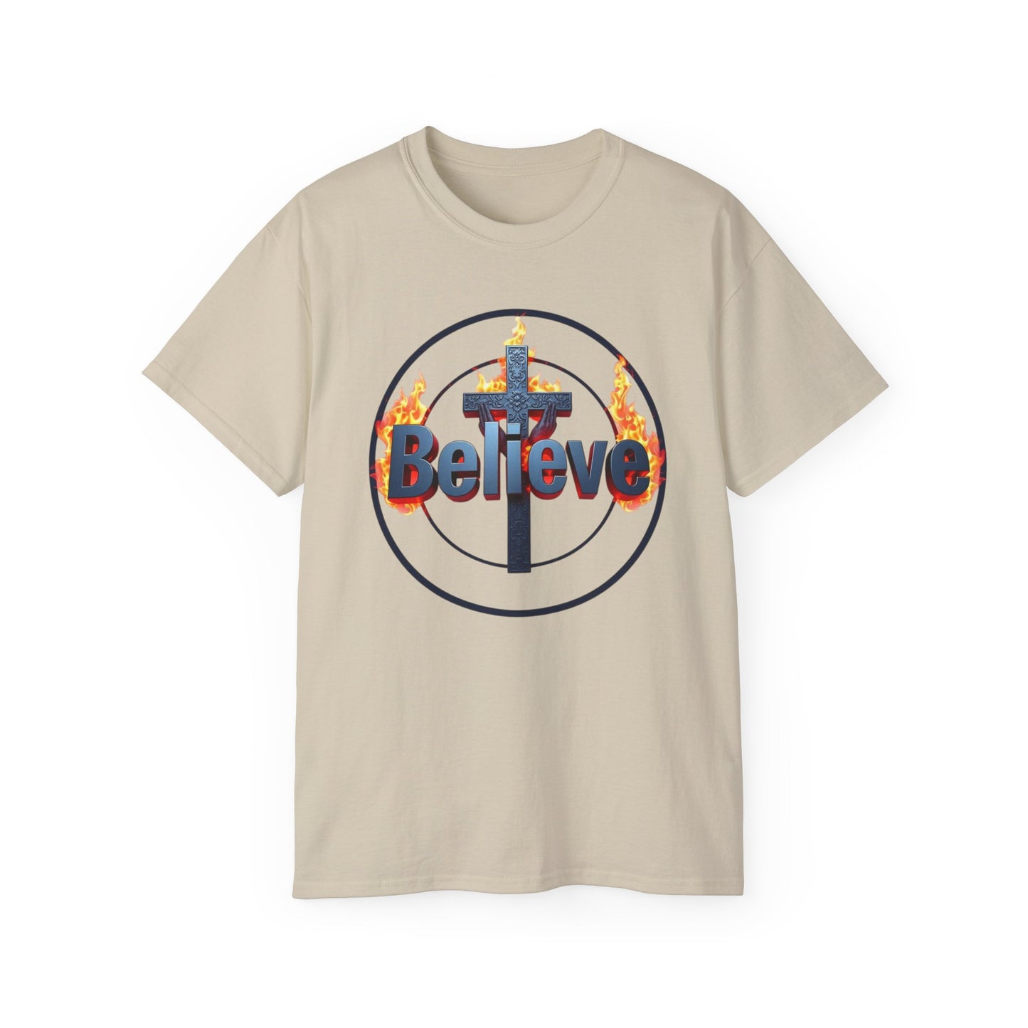 Men’s “Believe” Christian T-Shirt – Faith & Hope Tee with Cross Design