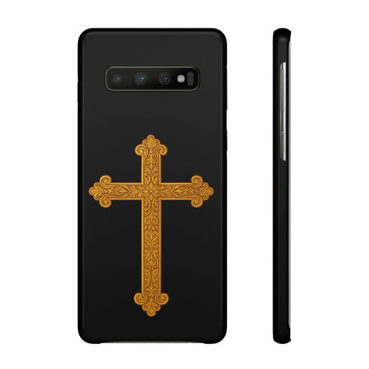 Black Samsung Snap Case – Gold Cross Design