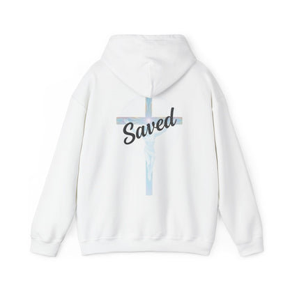 Saved in Christ – Men’s Faith Hoodie with Cross Design