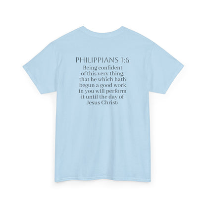 Becoming Men’s Faith Tee – Philippians 1:6 (Dark Lettering)