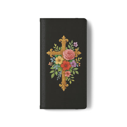 Floral Cross Wallet (black) Case for Samsung– Faith in Bloom