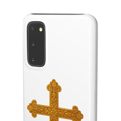 White Samsung Snap Case – Gold Cross Design