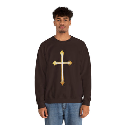 Men’s Gold Cross Sweatshirt – Bold Christian Faith Apparel