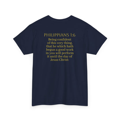 Becoming Men’s Faith Tee – Philippians 1:6 Edition (Light Lettering)