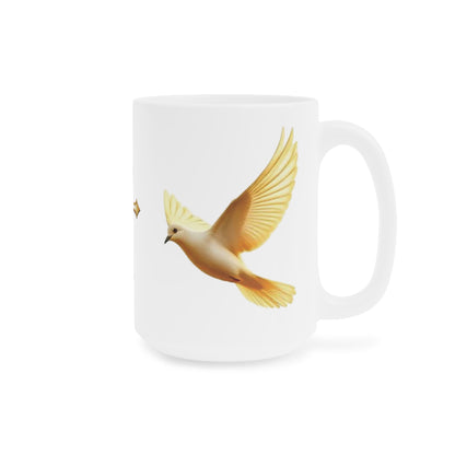 Gold Cross & Dove Mug – Peace and Faith in Every Sip