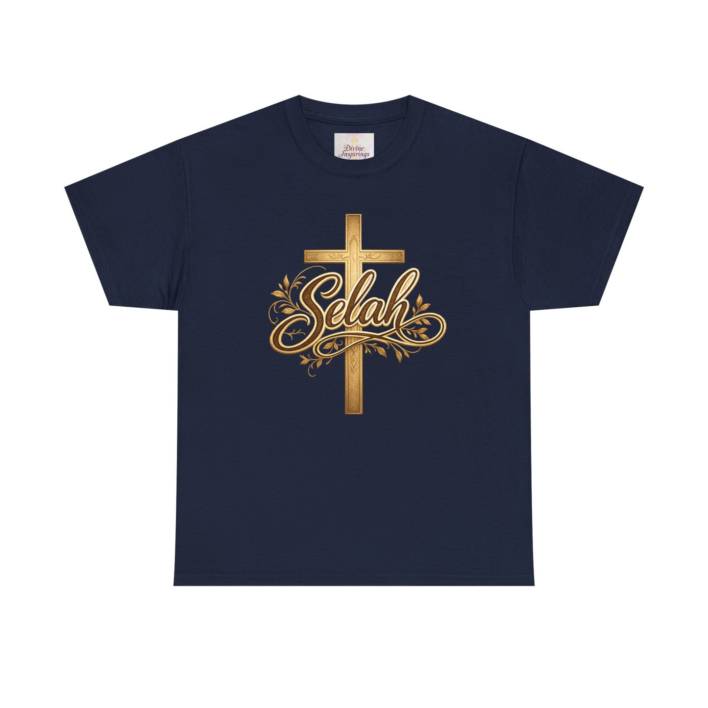 Selah Cross Tee — Women's Christian T‑Shirt with Gold Script