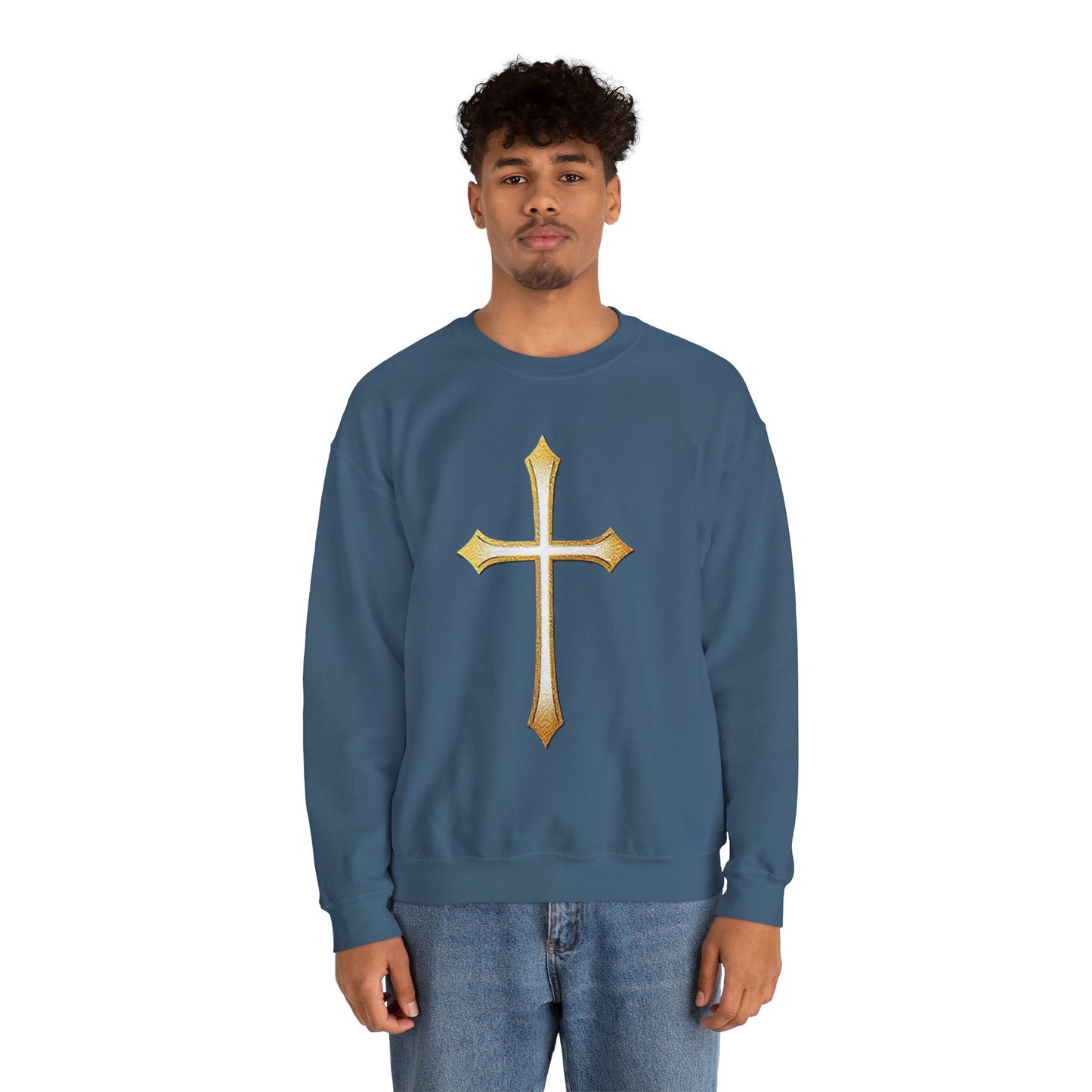Men’s Gold Cross Sweatshirt – Bold Christian Faith Apparel