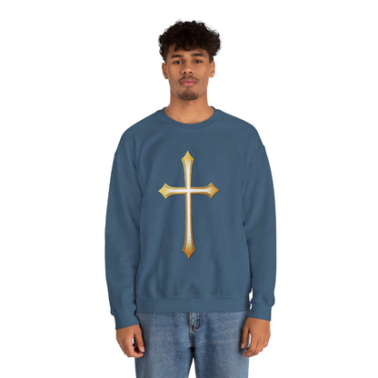 Men’s Gold Cross Sweatshirt – Bold Christian Faith Apparel