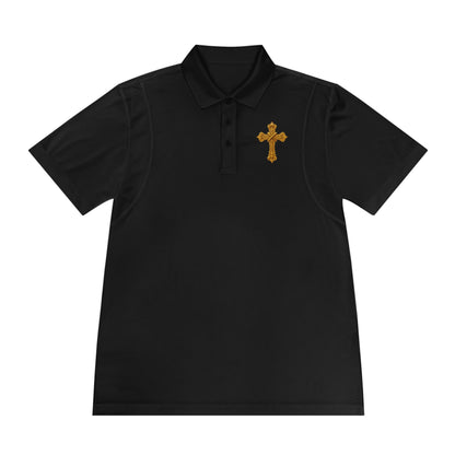 Men’s Ornate Gold Cross Polo Shirt – Elegant Christian Style