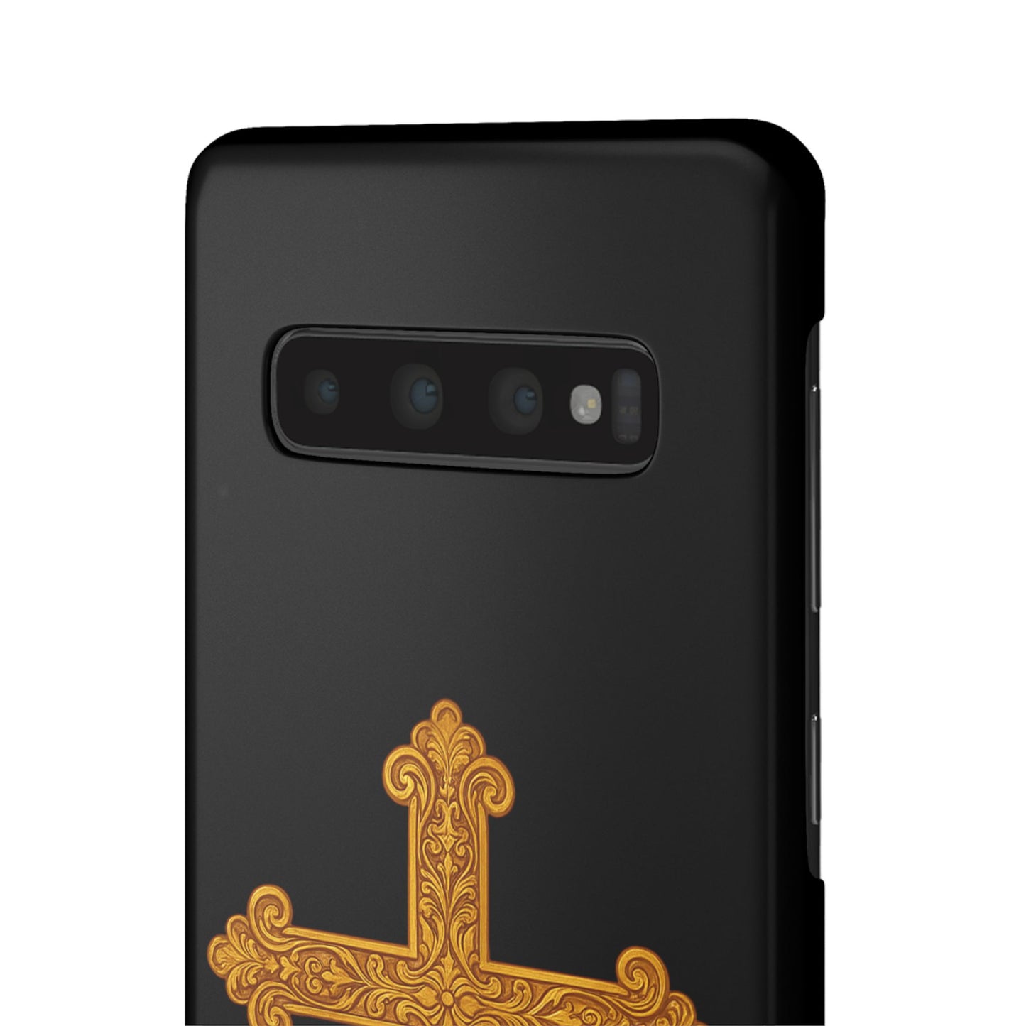 Black Samsung Snap Case – Gold Cross Design