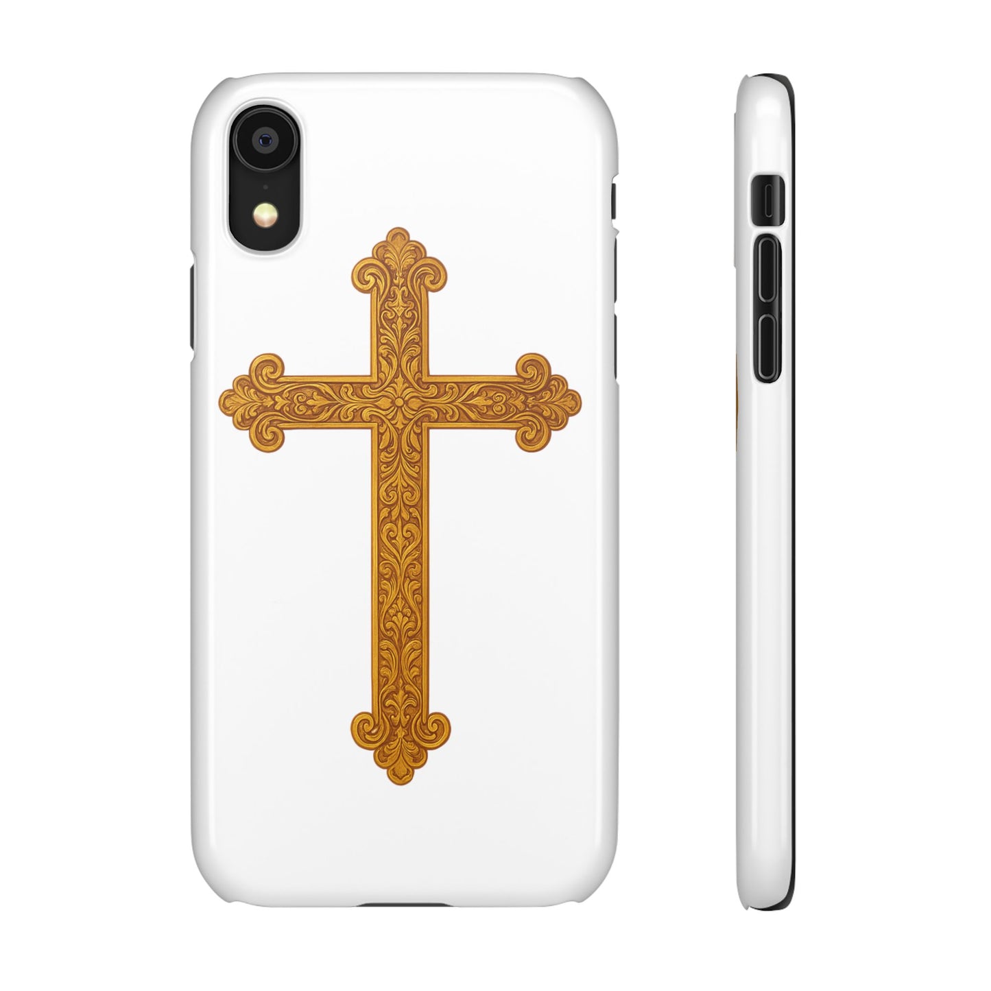 White iPhone Snap Case – Gold Cross Design