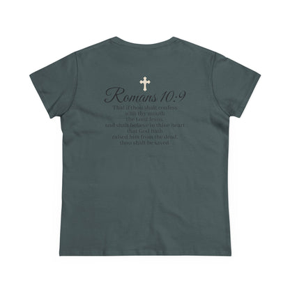 Believe – Women’s Christian Tee with Praying Hands & Romans 10:9