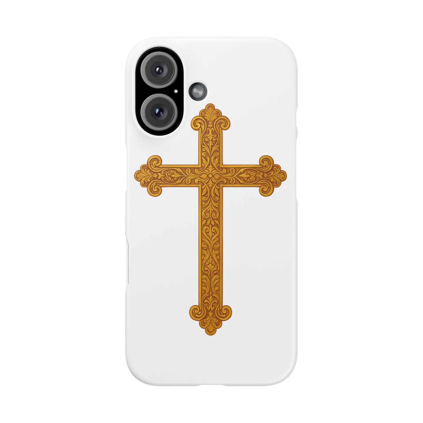 White iPhone Snap Case – Gold Cross Design