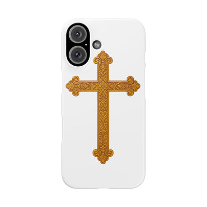 White iPhone Snap Case – Gold Cross Design