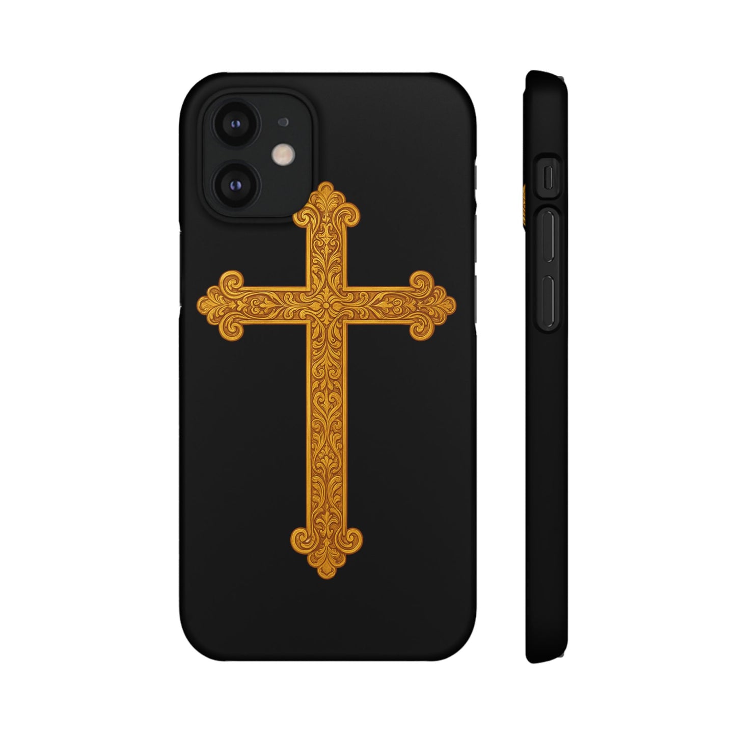 Black iPhone Snap Case – Gold Cross Design