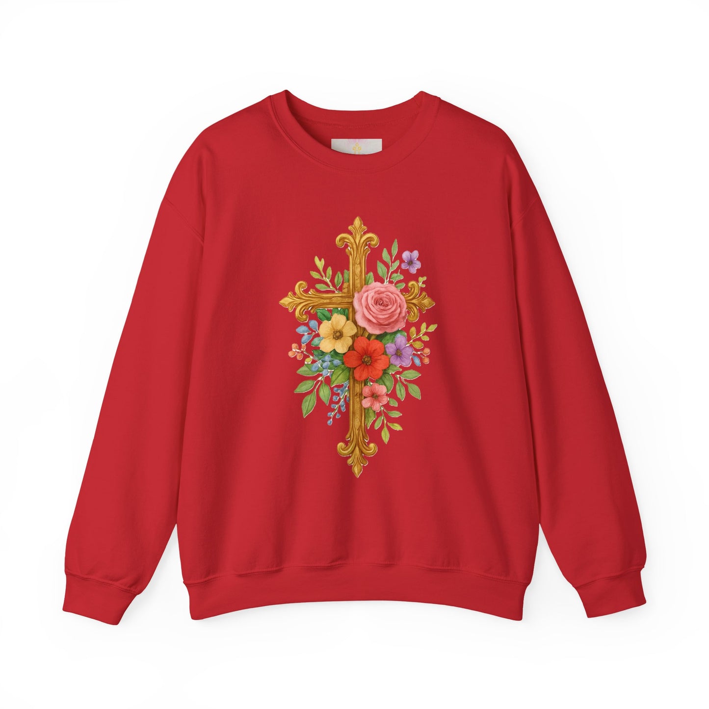Golden Floral Cross Women’s Sweatshirt – Grace in Full Bloom