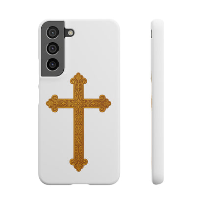 White Samsung Snap Case – Gold Cross Design