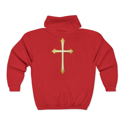 Men’s Modern Gold Cross Zip-Up Hoodie – Everyday Comfort with Faith
