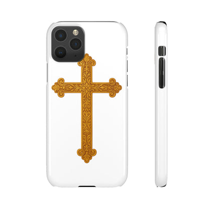 White iPhone Snap Case – Gold Cross Design