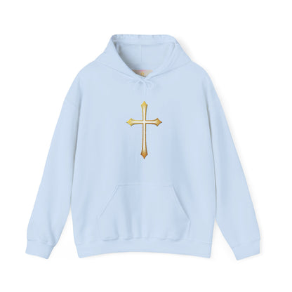 Men’s Gold Cross Hoodie – Bold Christian Faith Hoodie with Front & Back Design