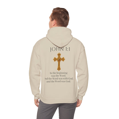 “The Word Eternal” – Men’s Christian Hoodie with Bold Dark Lettering (John 1:1)