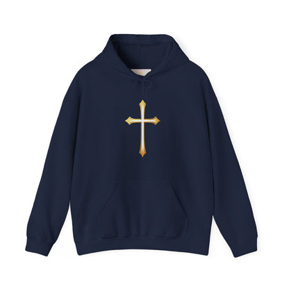 Men’s Gold Cross Hoodie – Bold Christian Faith Hoodie with Front & Back Design
