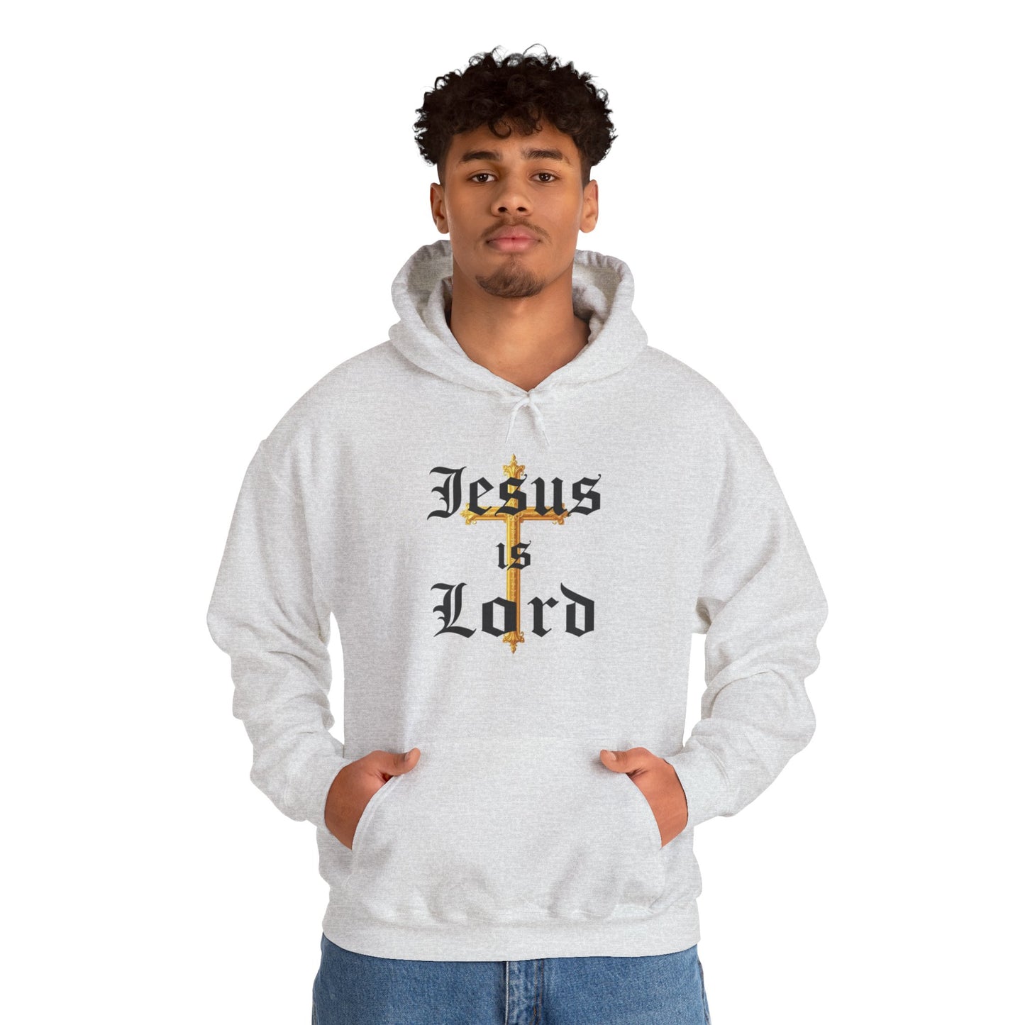 Men’s “Jesus is Lord” Christian Hoodie – Bold Cross Faith Pullover