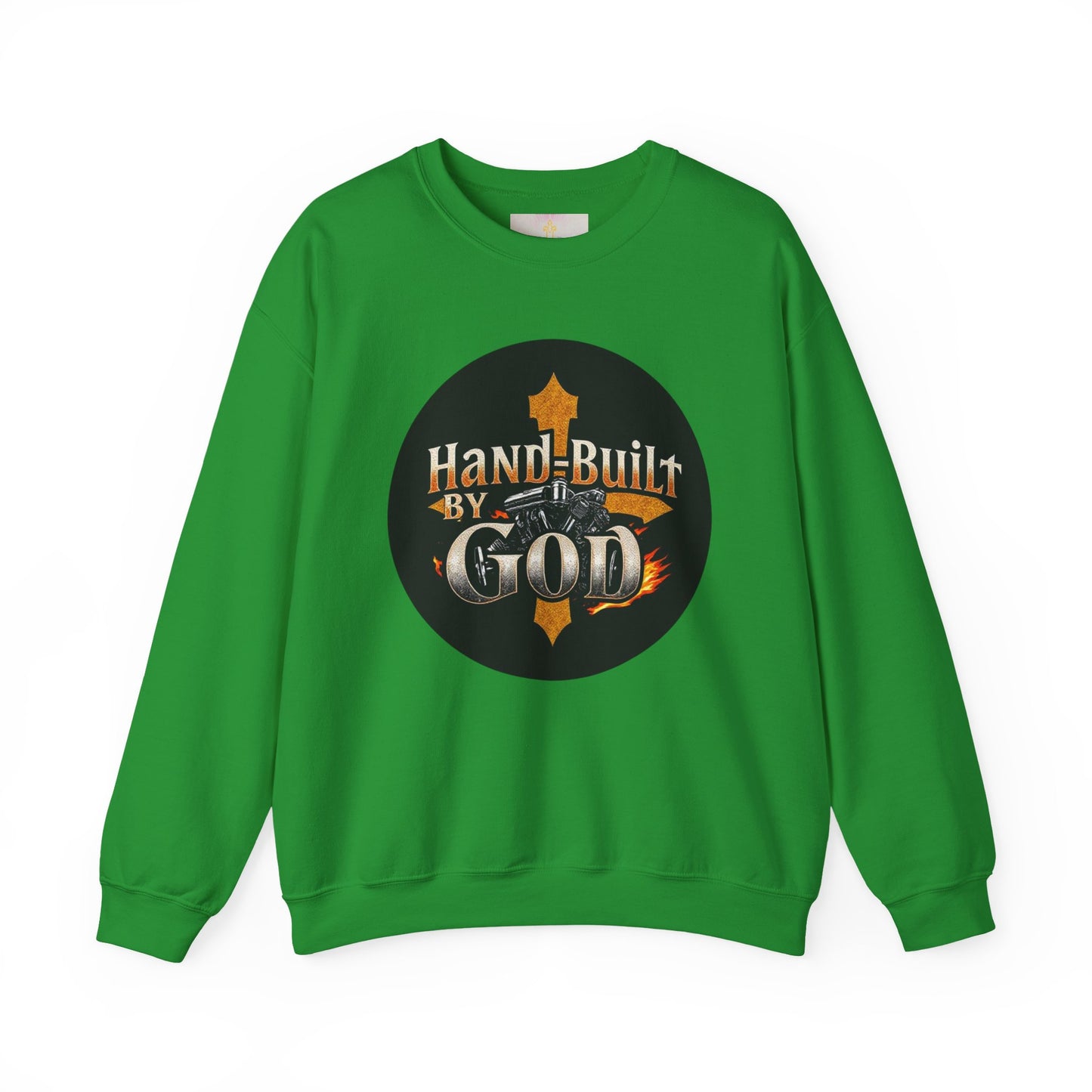 Hand Built by God Men’s Christian Sweatshirt – Cross & Engine Design