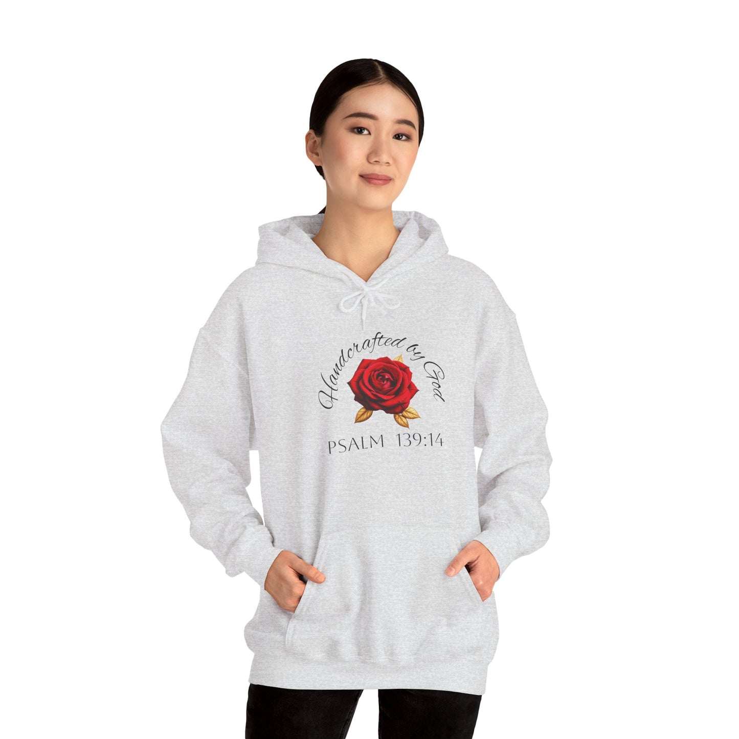 Handcrafted by God Rose Women's Hoodie – Christian Apparel (Dark Lettering)