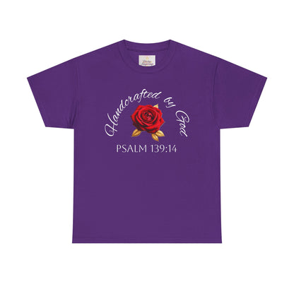 Handcrafted by God (Rose) - Woman's Christian T-Shirt (White Lettering)