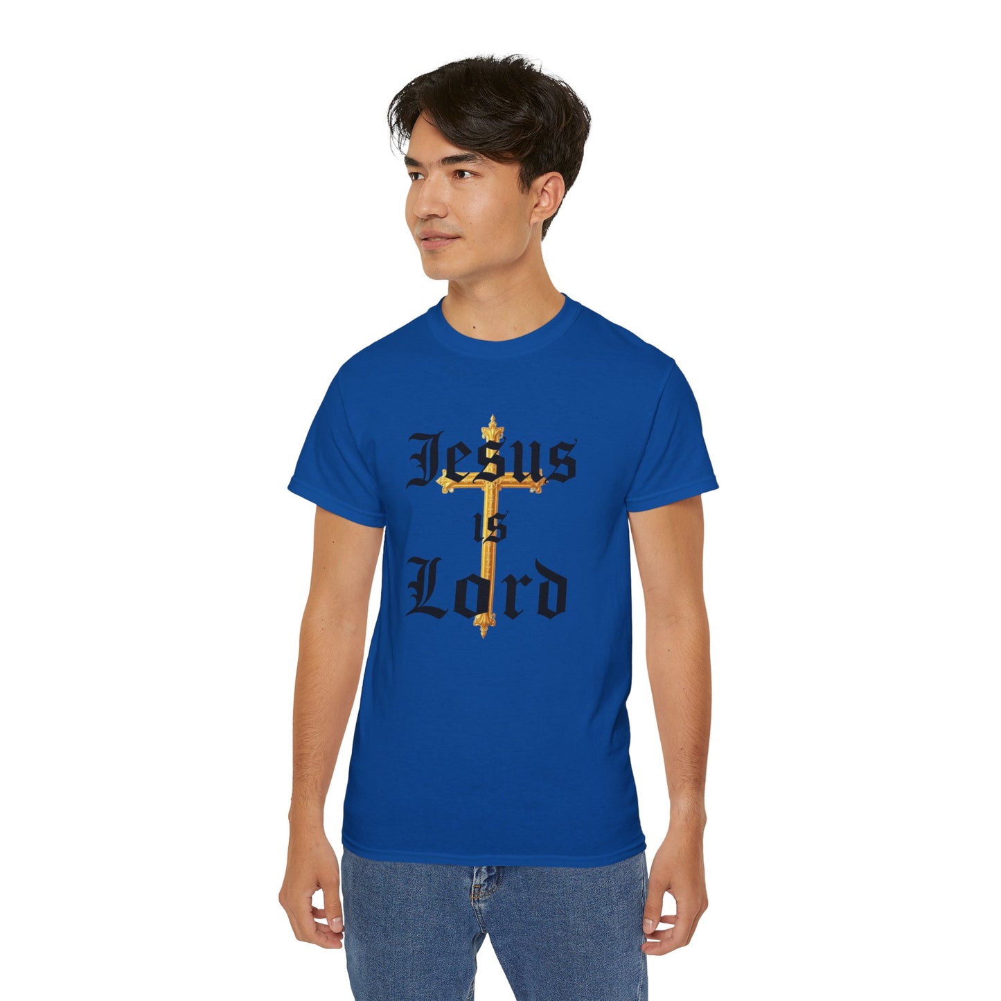 Men’s “Jesus is Lord” Christian T-Shirt with Cross – Bold Faith Statement Tee