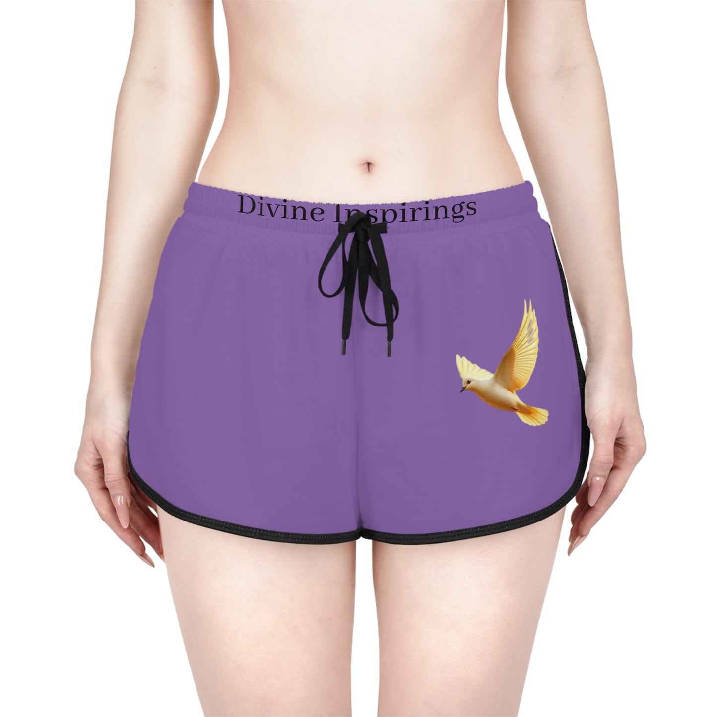Peaceful Spirit Women's Shorts in Purple with Dove in Flight Design