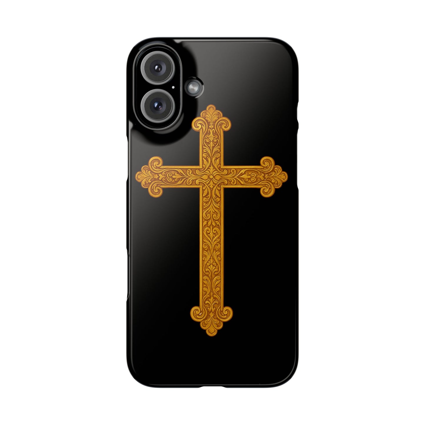 Black iPhone Snap Case – Gold Cross Design