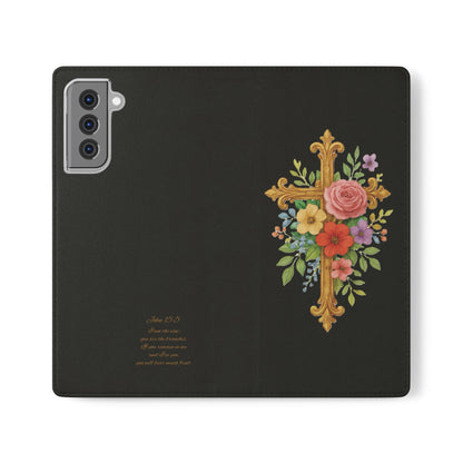 Floral Cross Wallet (black) Case for Samsung– Faith in Bloom