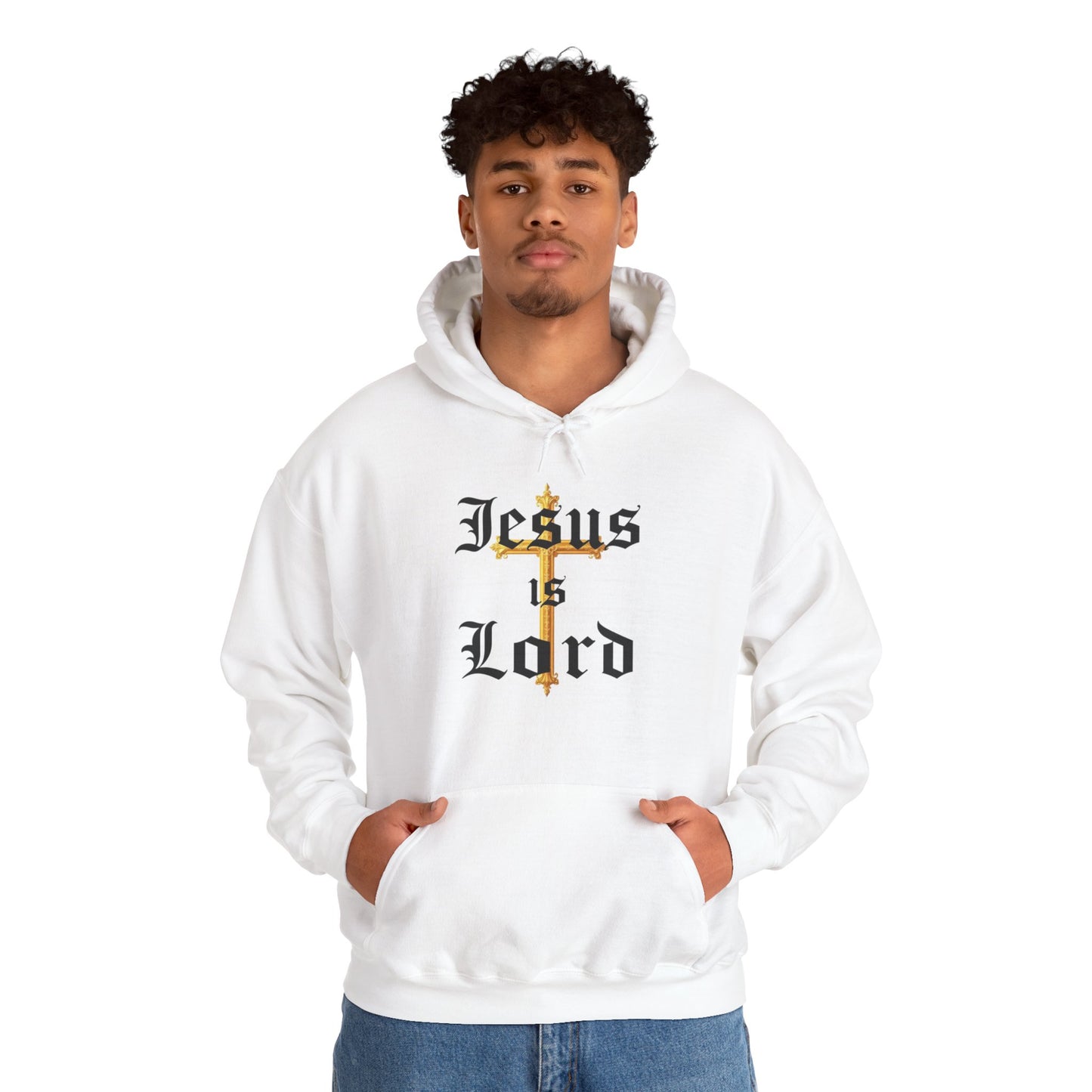 Men’s “Jesus is Lord” Christian Hoodie – Bold Cross Faith Pullover