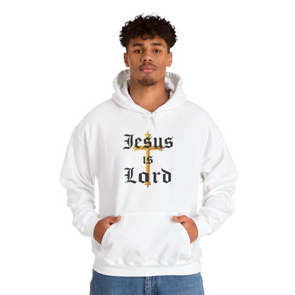 Men’s “Jesus is Lord” Christian Hoodie – Bold Cross Faith Pullover