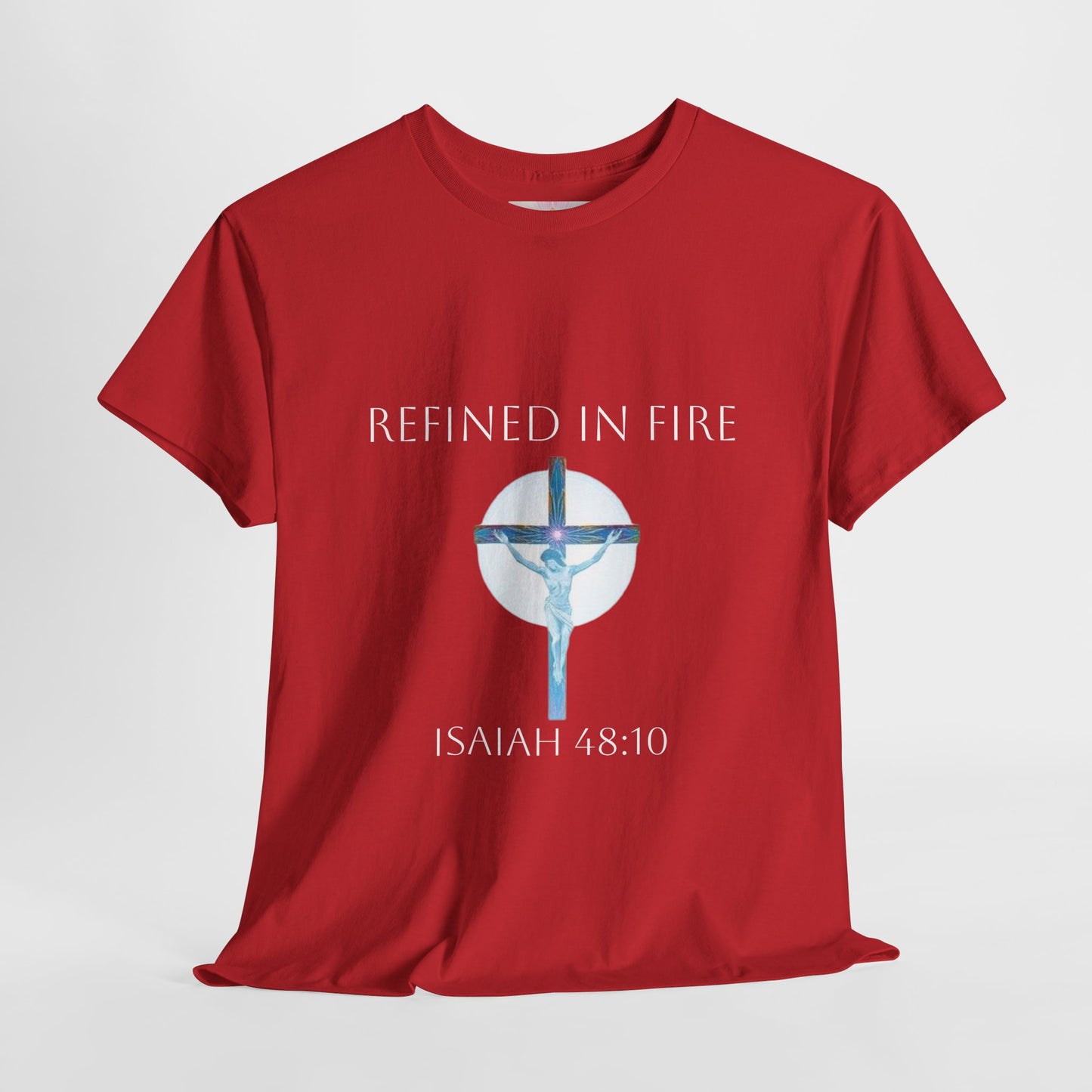 Men's Refined in Fire Christian T-Shirt – Modern Cross Design (White Lettering)