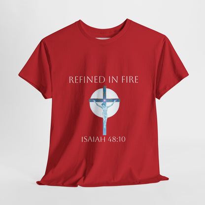 Men's Refined in Fire Christian T-Shirt – Modern Cross Design (White Lettering)