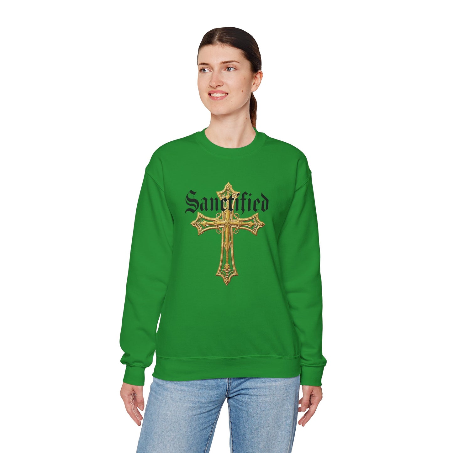 Sanctified Women's Gothic Cross Sweatshirt – Elegant Faith Wear